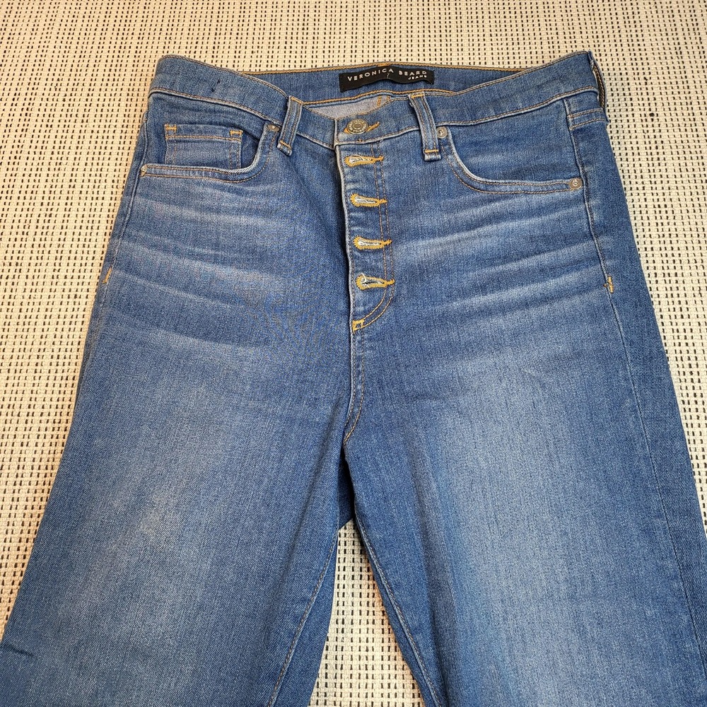 Veronica Beard Carly 11 Kick Flare Jeans Womens 27 High Rise Denim Button Fly